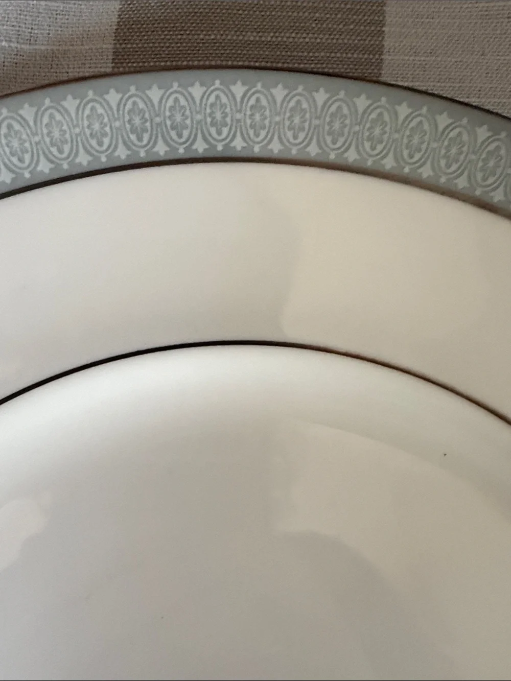 Elegant White Dinner Plates with Pale Blue Border - Set of 4